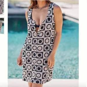 Seafolly Crochet Hipster Hippie Art Chic Beach Macrame Farm Mini Coverup Dress